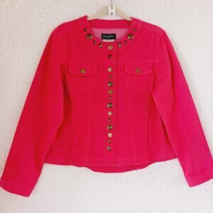 Jacket Bomber Prosper & Devine Metal Studs Snap Dusty Coral Pocket Canvas Size L